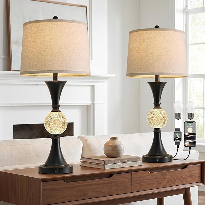 Modern Table Lamps Set of 2 with USB Ports