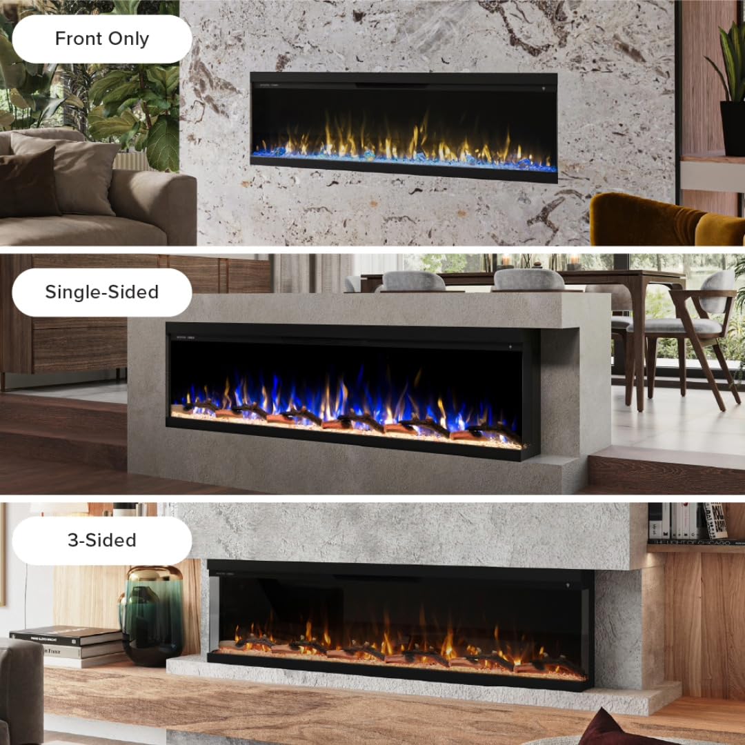 Modern Ember Aerus Skyline 72 Inch Linear Multi-Sided 3D Smart Electric Fireplace - Flame & Ember Bed Color Combinations, Fully or Partially Recessed | Alexa/WiFi Enabled - Remote Included