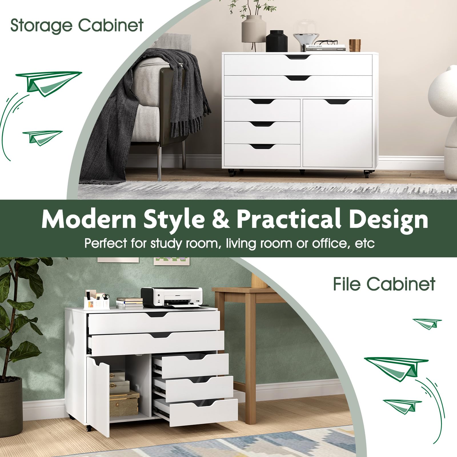 Rolling 5-Drawer File Cabinet with Wheels