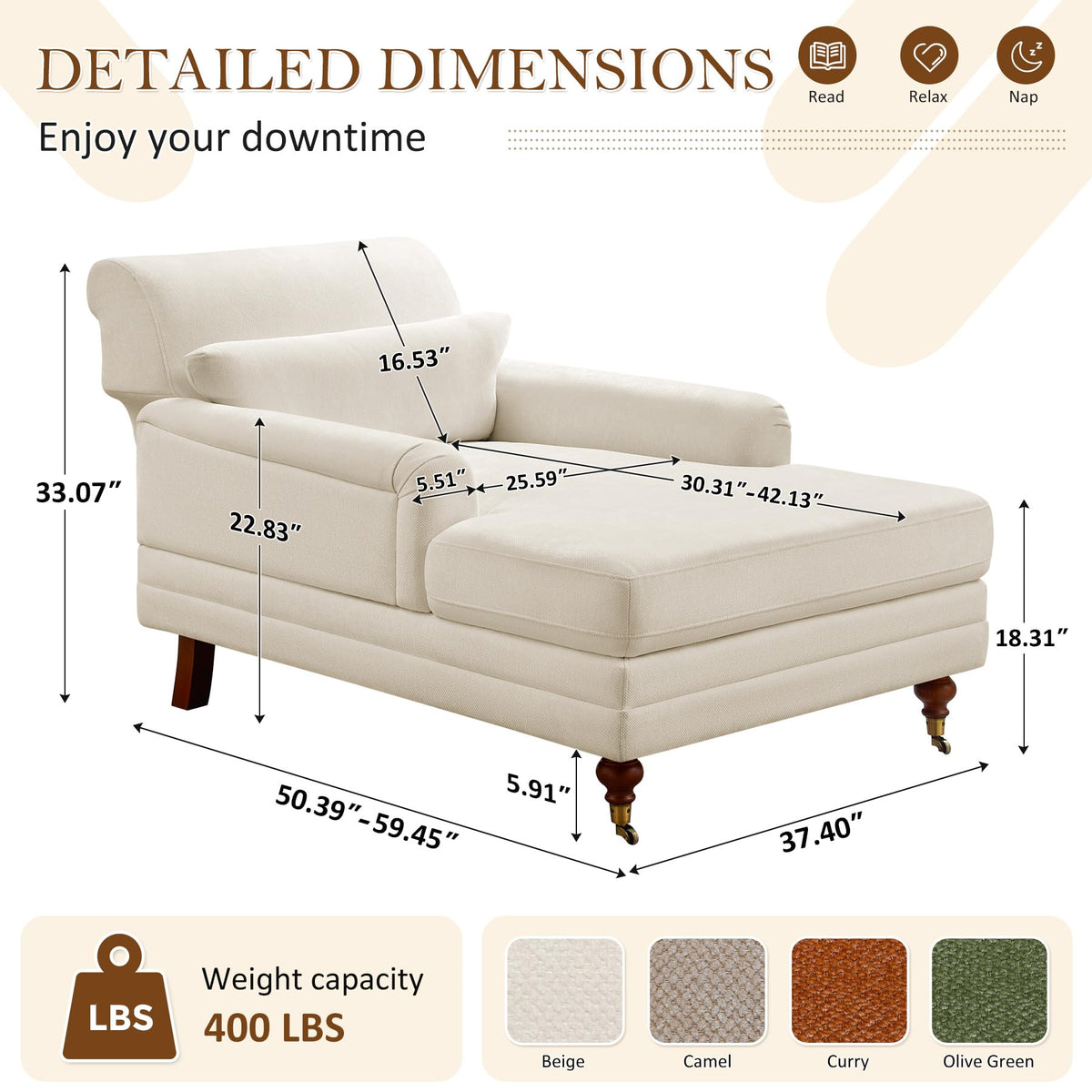 Adjustable Chenille Chaise Lounge