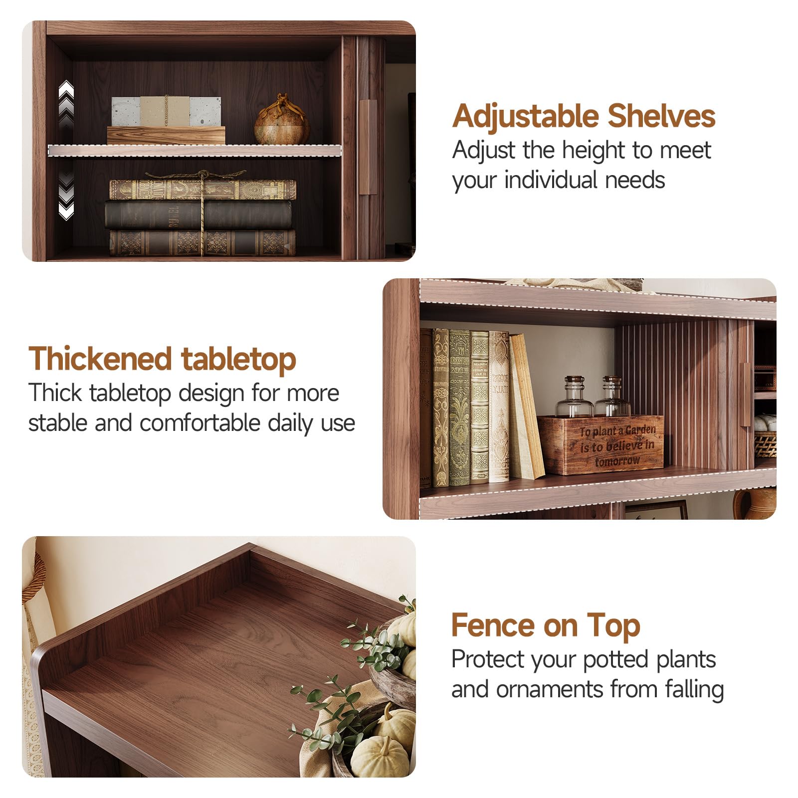 44" Sideboard Buffet Cabinet with Outlet & Sliding Doors