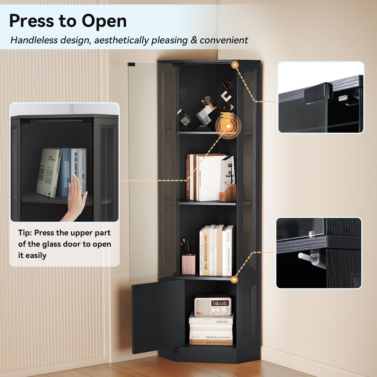 Corner Display Cabinet with LED Lights, 4-Tier Glass Curio Cabinet