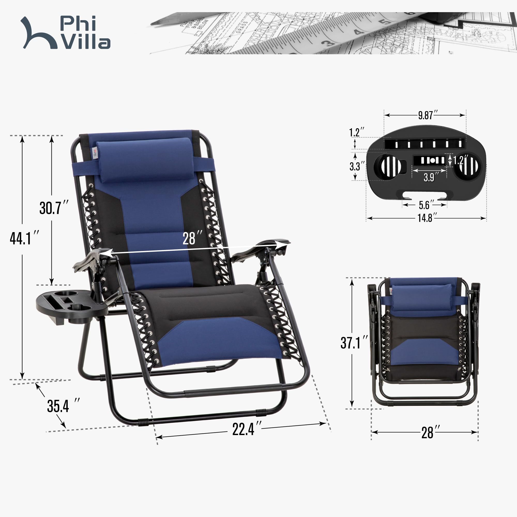 Zero Gravity Chair Set of 2 – Oversized Padded Recliner
