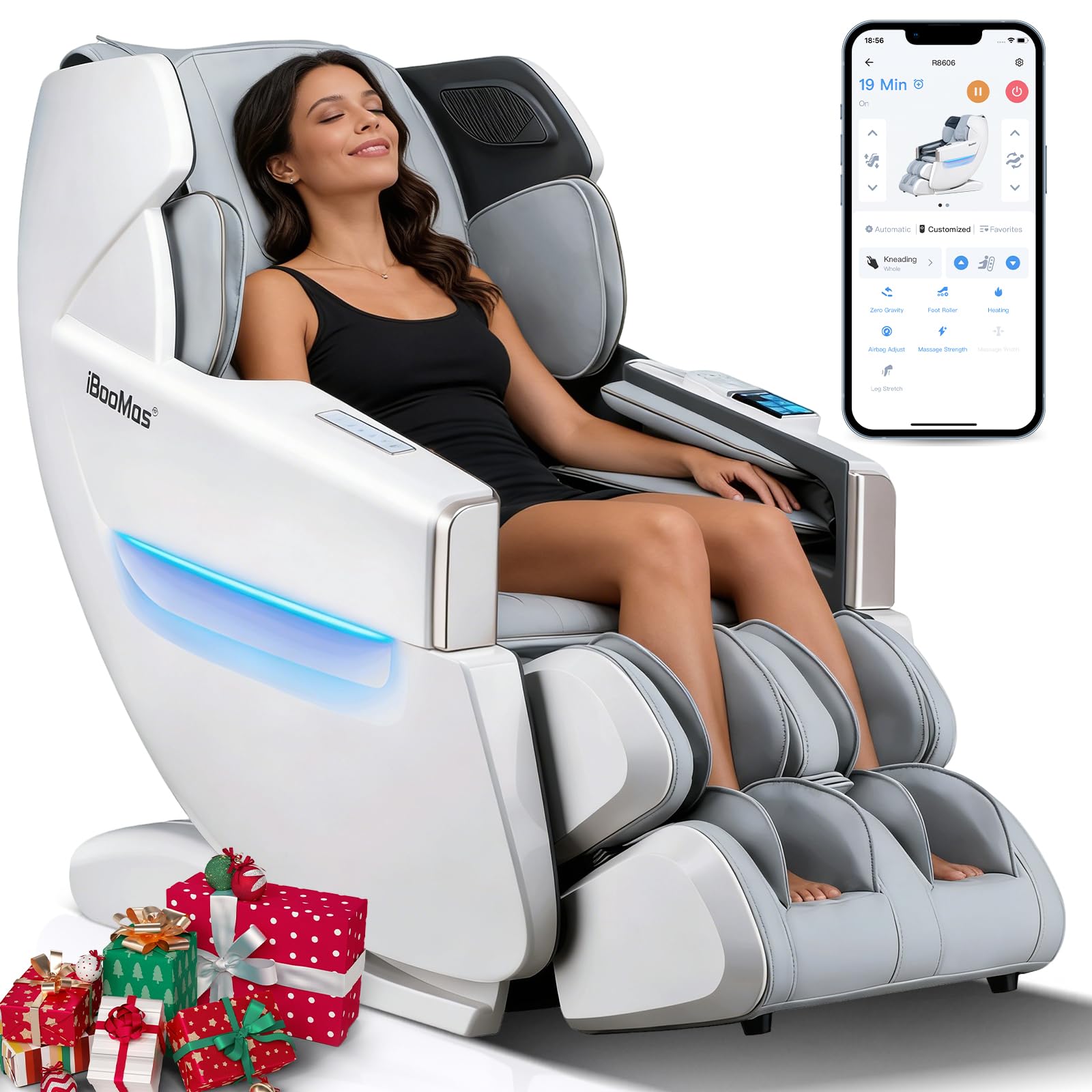 iBooMas 53.15" SL Track Massage Chair, 16 Auto & App Custom Modes Massage Chair Full Body with Auto Extend Footrest, 165° Zero Gravity, Full Body Airbag & Heating, Space Saving, No Assembly Required