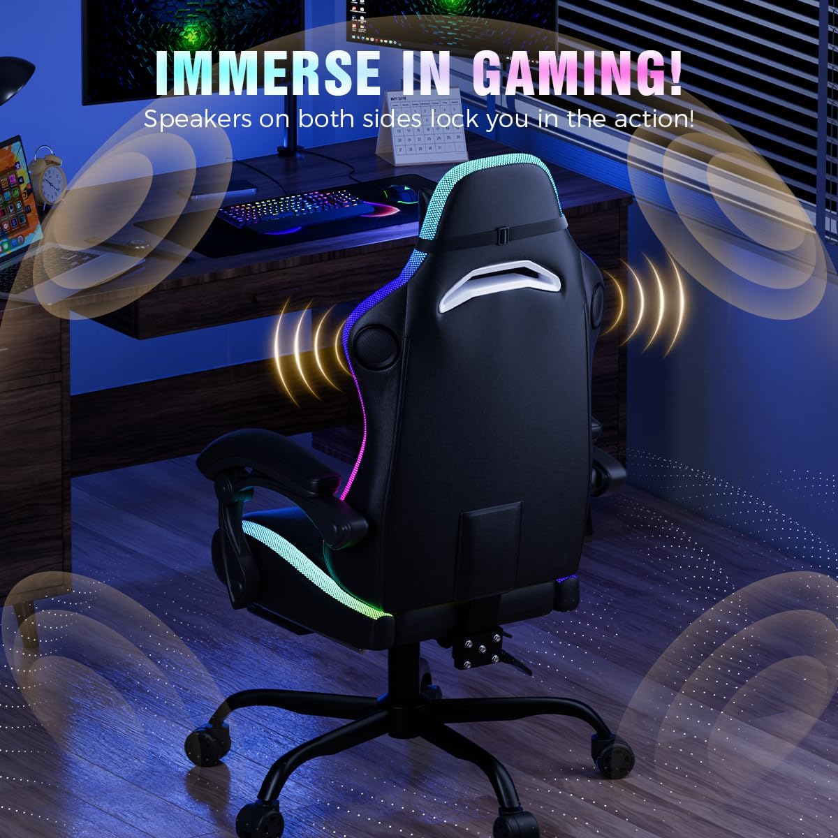 RGB LED Gaming Chair with Footrest & Bluetooth