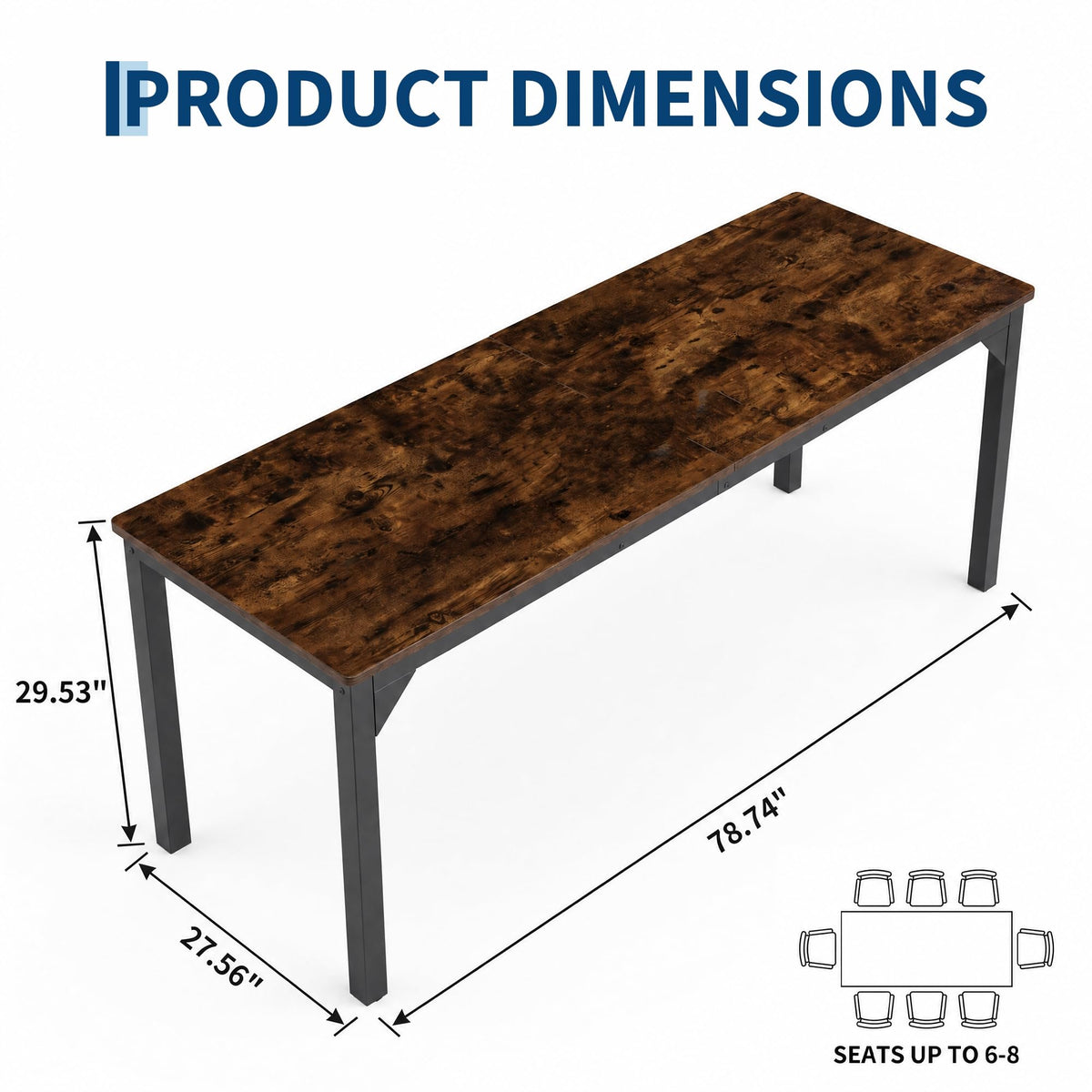 78.7 Inch Extra Long Computer Desk, Gaming Writing Work Desk, Rustic Brown