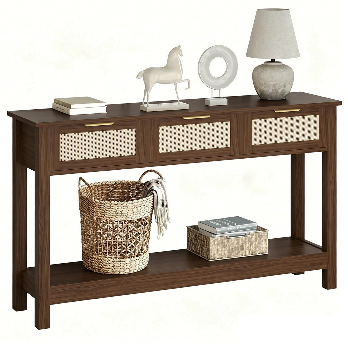 Rattan Console Table with 3 Drawers