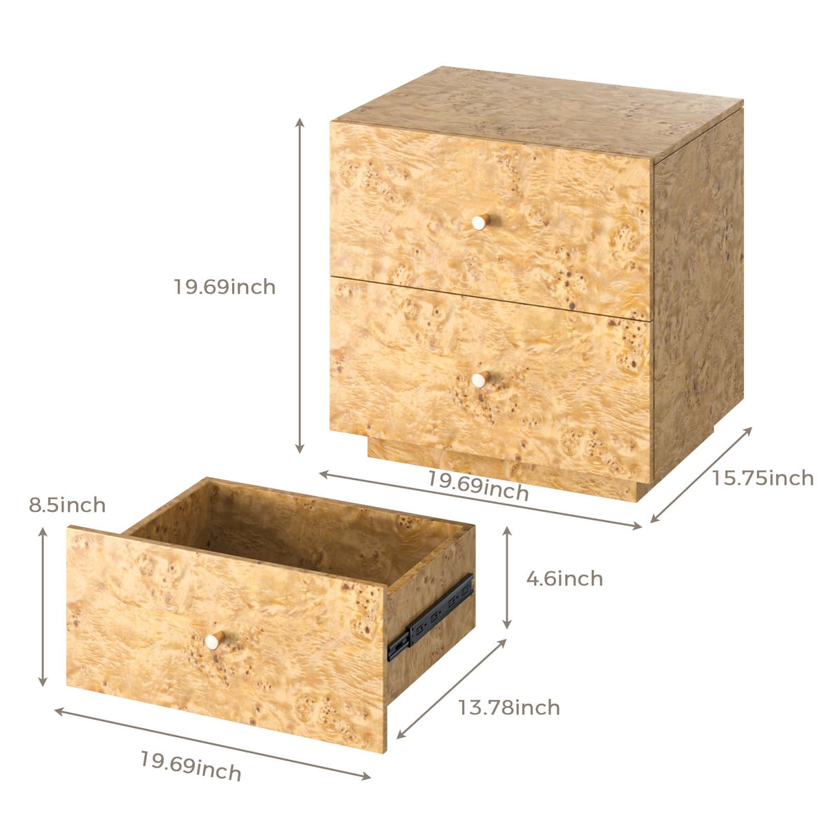 COZPAW Nightstand with 2 Drawers, 20 inch Wide Bedside Table, Natural