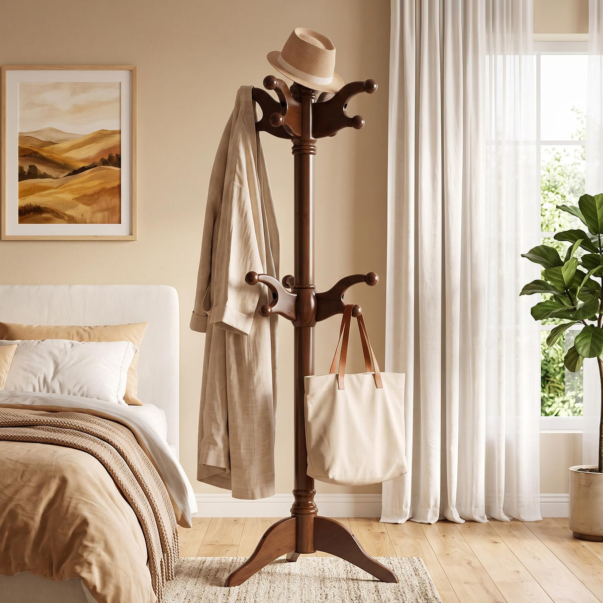 Solid Wood Coat Rack with 7 Hooks