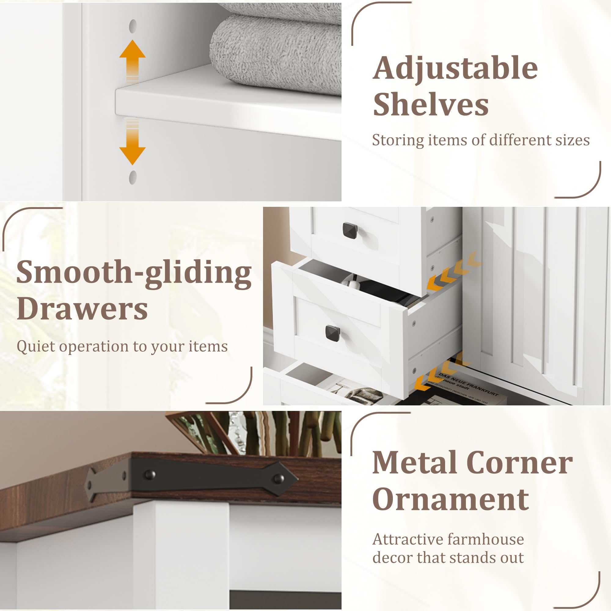 GarveeHome Farmhouse 5 Drawer Dresser for Bedroom, 48 in Tall Wood Dresser Chest of Drawer with Sliding Barn Door, Adjustable Shelf, Storage Organizer for Bedroom, Hallway, Living Room, Kitchen, White