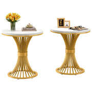 Round End Table – White & Gold Marble Top