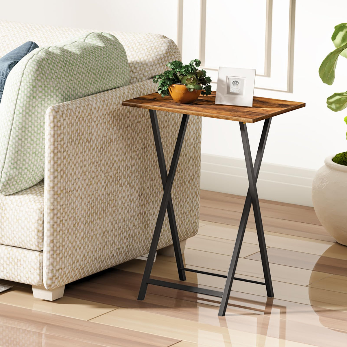 Folding TV Tray Set with Storage Rack