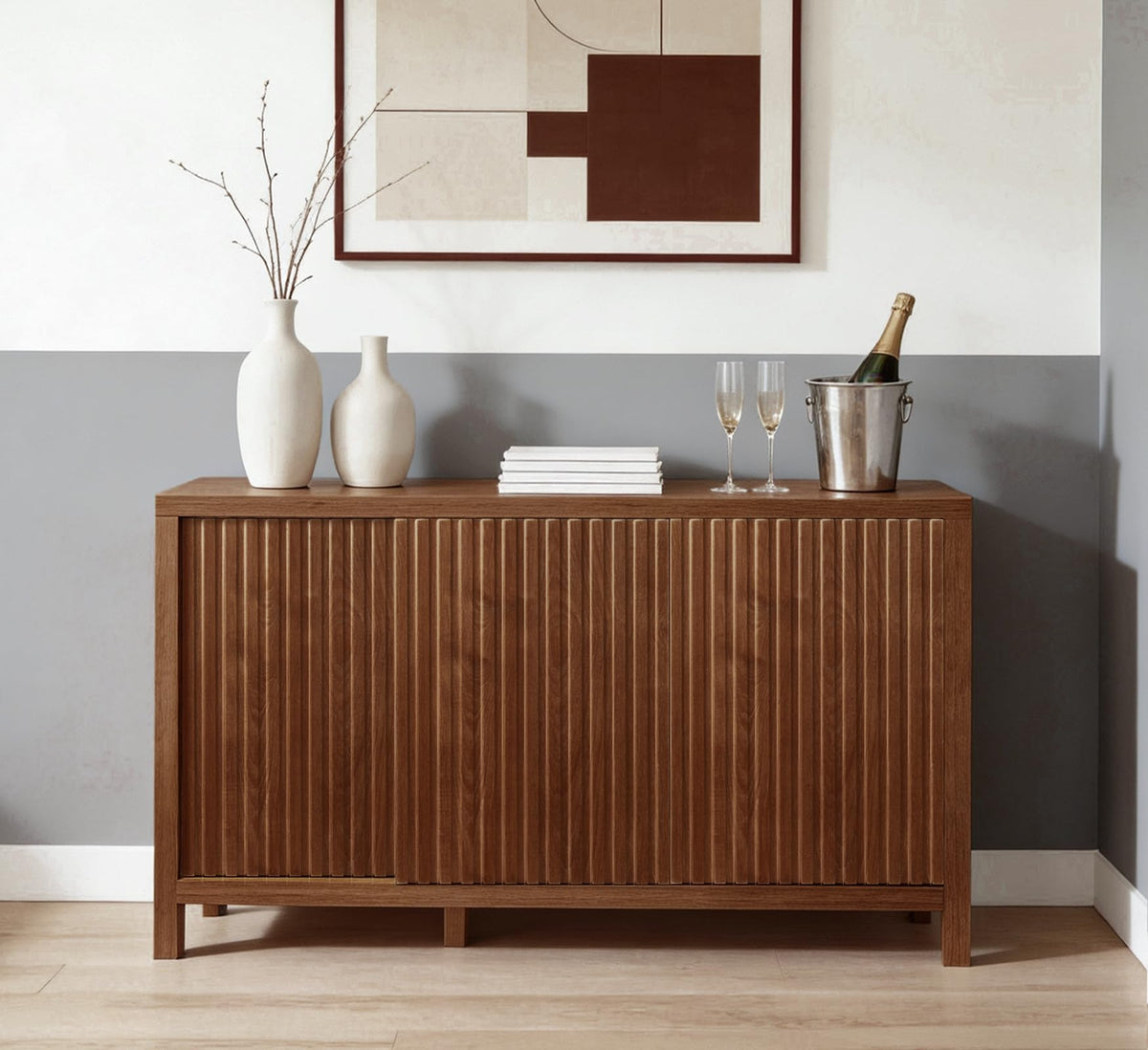 Espresso Fluted Sideboard Cabinet