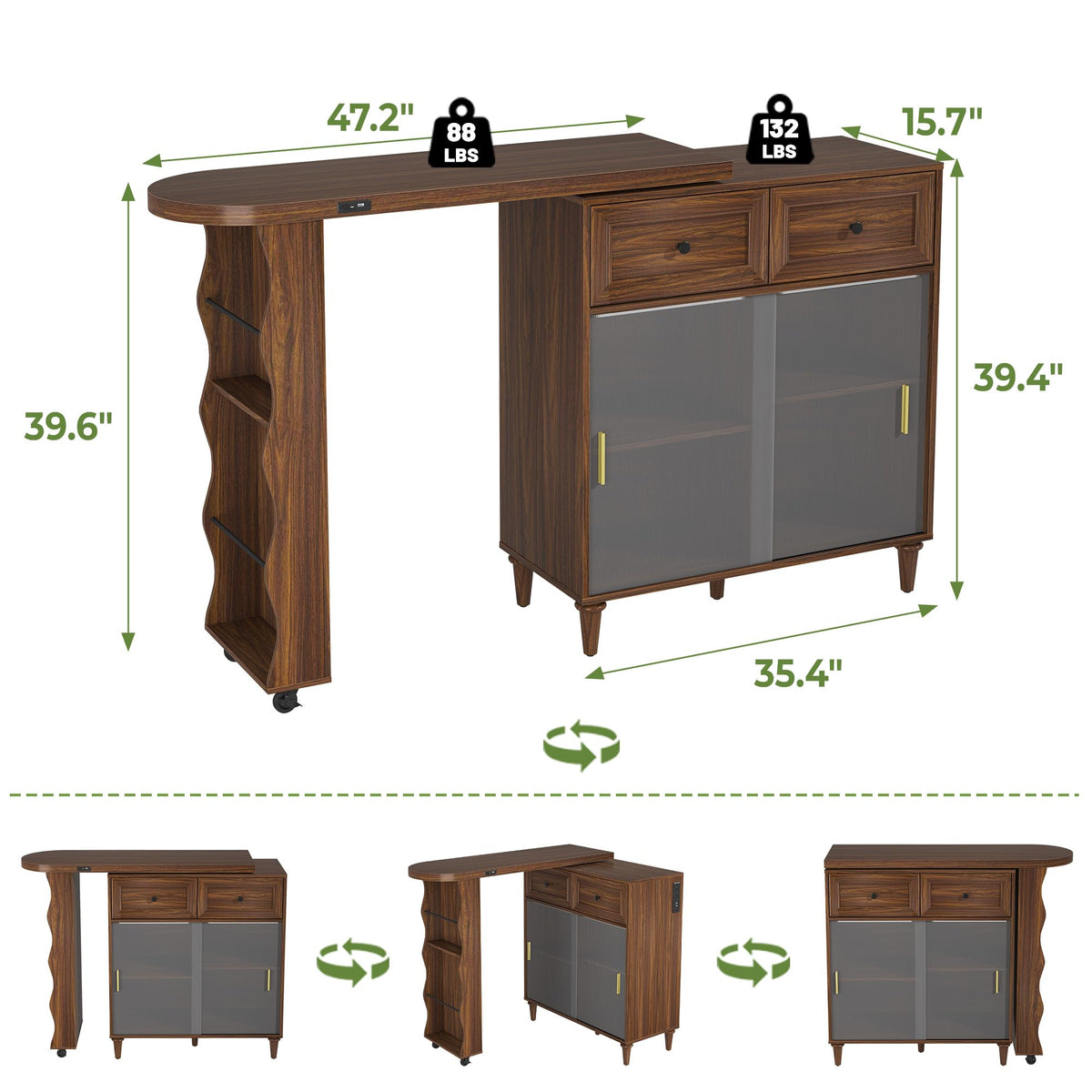 Walnut Rotating Kitchen Island