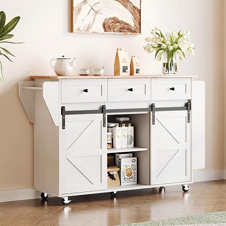 Rolling Kitchen Island with Storage & Barn Sliding Doors