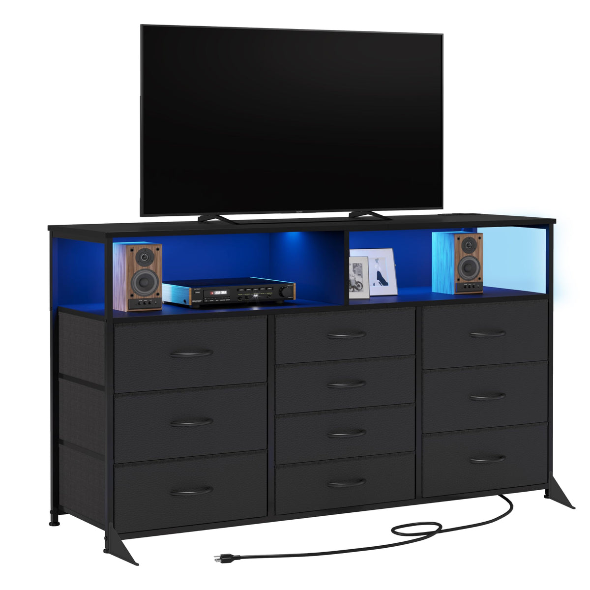 10-Drawer LED Dresser TV Stand