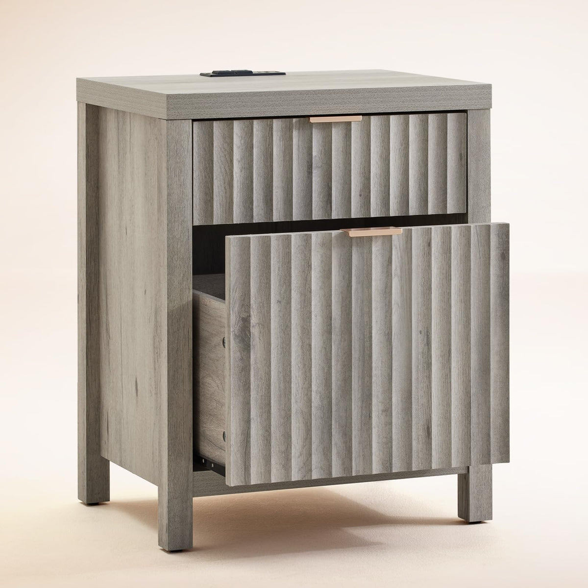 Fluted Nightstands with Charging Station, Set of 2