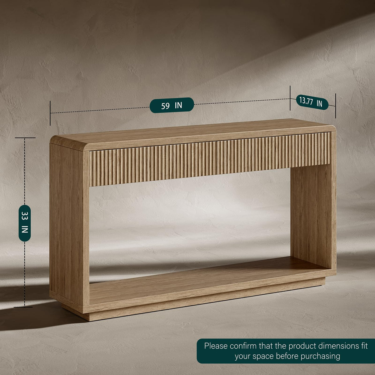 Evermagin 59'' Oak Console Table with Drawers, Sofa Table with Storage
