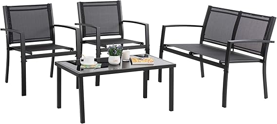 4-Piece Patio Conversation Set with Glass Coffee Table