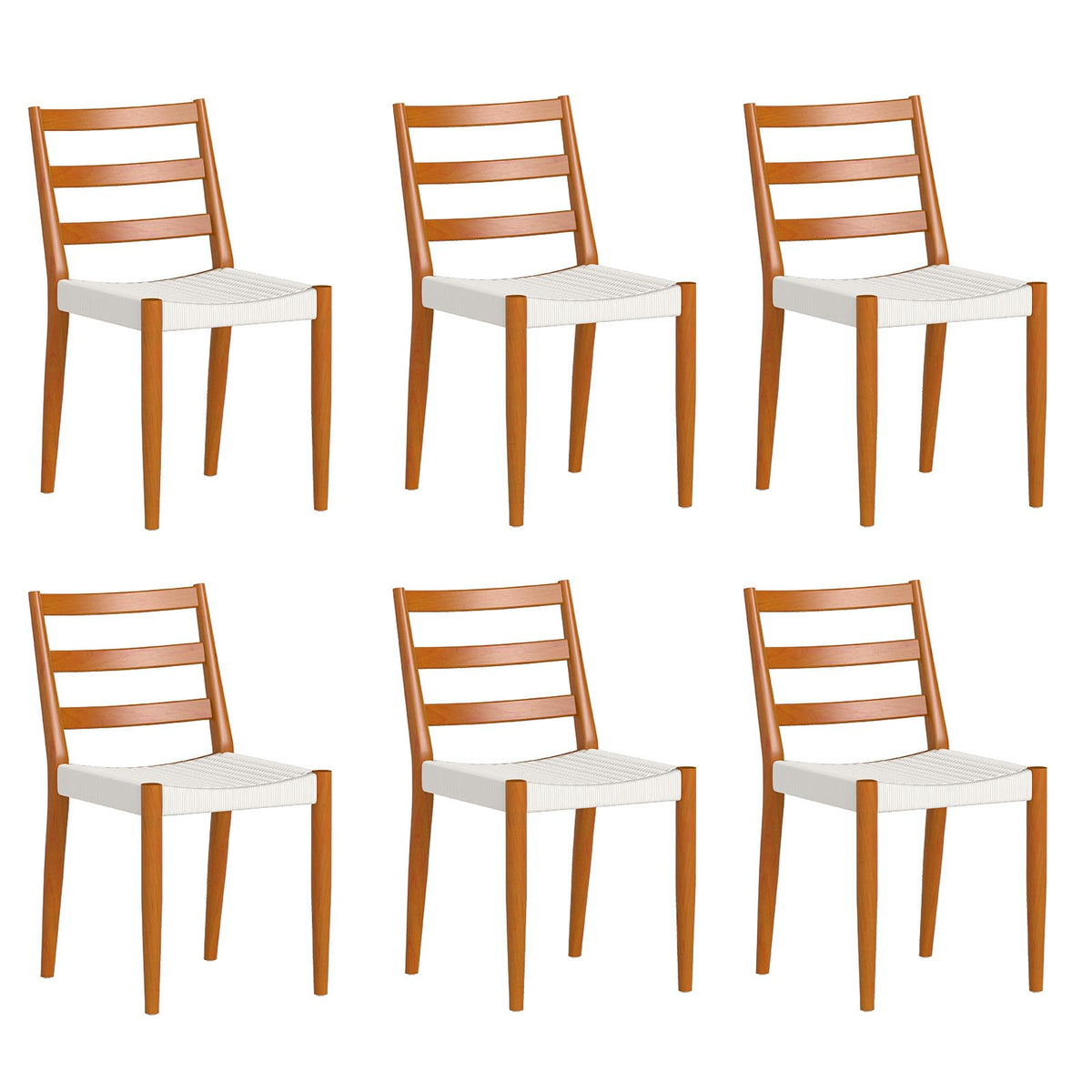Bonzy Home Wood Rattan Armless Dining Chairs Set of 6, Brown&Beige