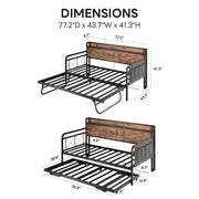 LIKIMIO Twin Daybed, Daybeds with Pop Up Trundle, Storage Headboard with Charging Station, Strong Supports for Apartment and Other Small Space, Industrial Brown
