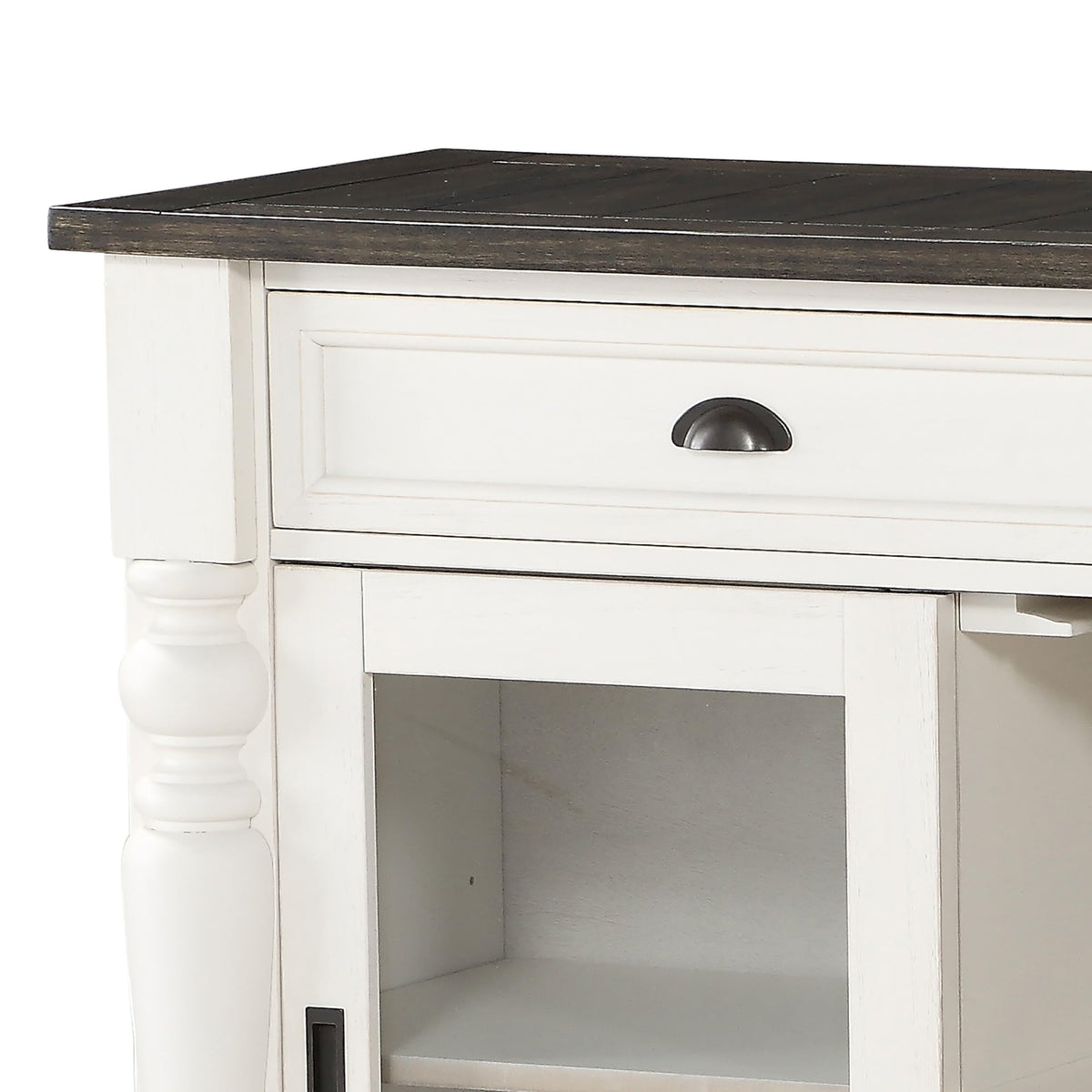 Steve Silver Furniture Joanna Two-Tone Server, Farmhouse Design, Sliding Glass Doors, Wine Rack, Bottle Storage Rack, Two Storage Shelves, Ktichen, 19" D x 60" W x 36.5" H, Ivory, White