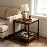 Kelvorvin Square Side Table, Solid Wood End Table 2-Tier Small Coffee Table