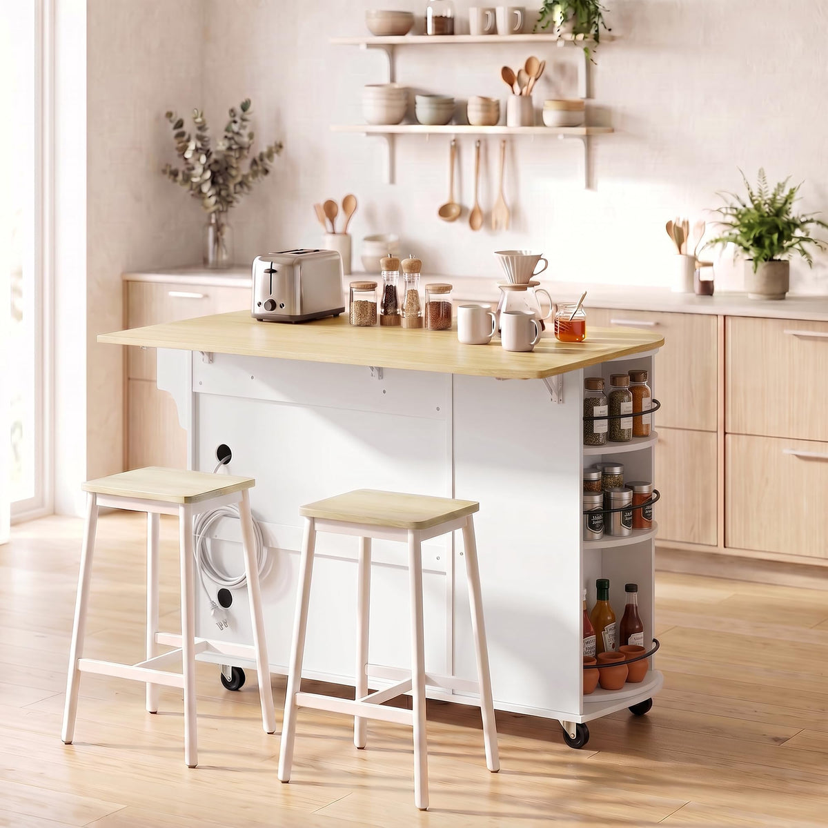 White Rolling Kitchen Island
