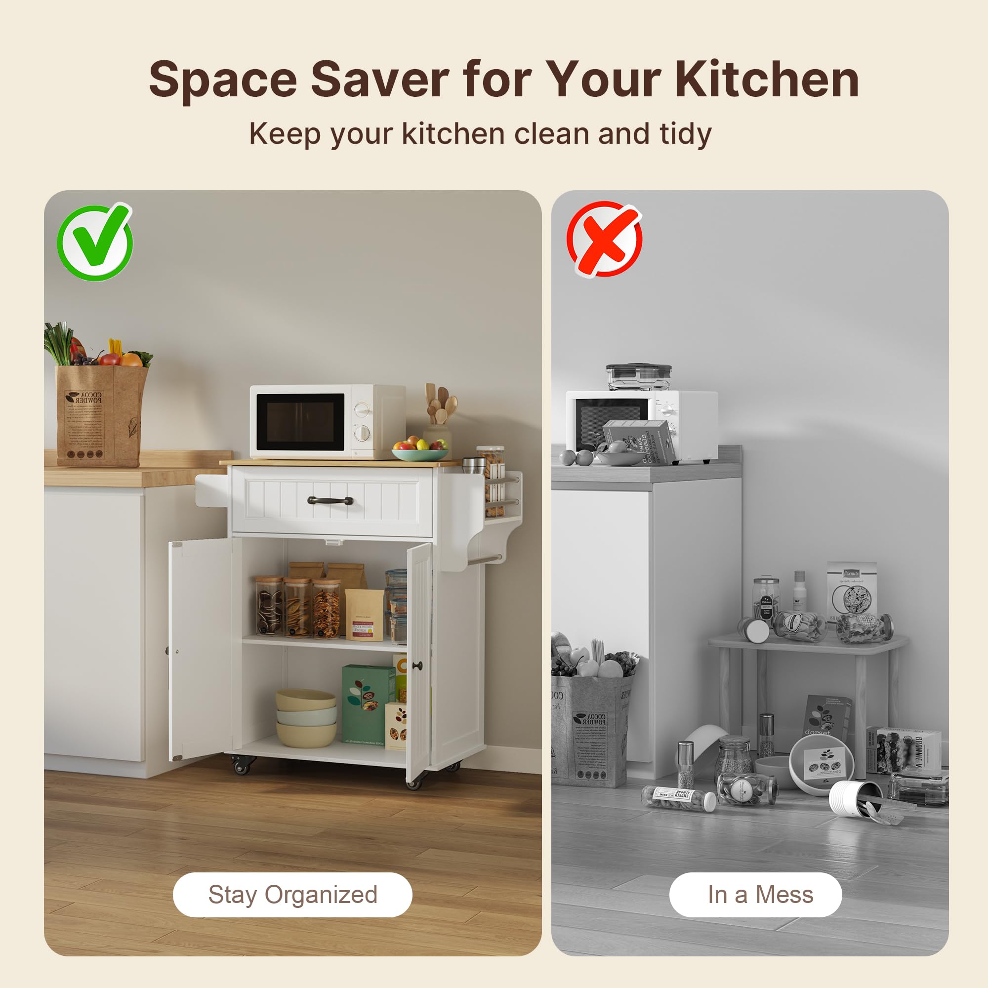 Kitchen Island Cart with Adjustable Shelf