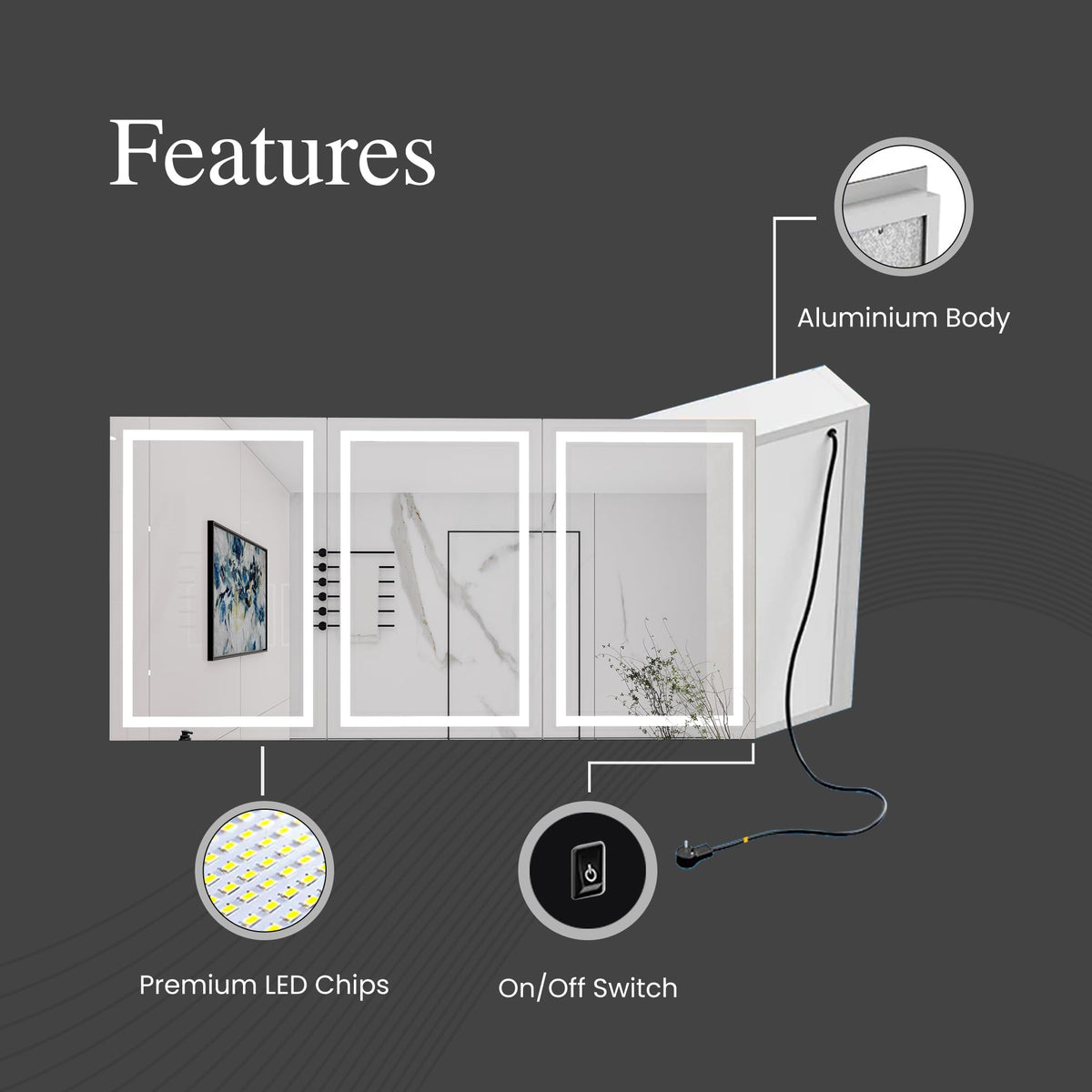 LEDMyplace 72 X 30 Inch LED Lighted Bathroom Mirror Medicine Cabinet, Double Sided Mirror On/Off Switch Hector Style for Bedroom, Living Room, Powder Room, Dressing Room, Hair Saloon