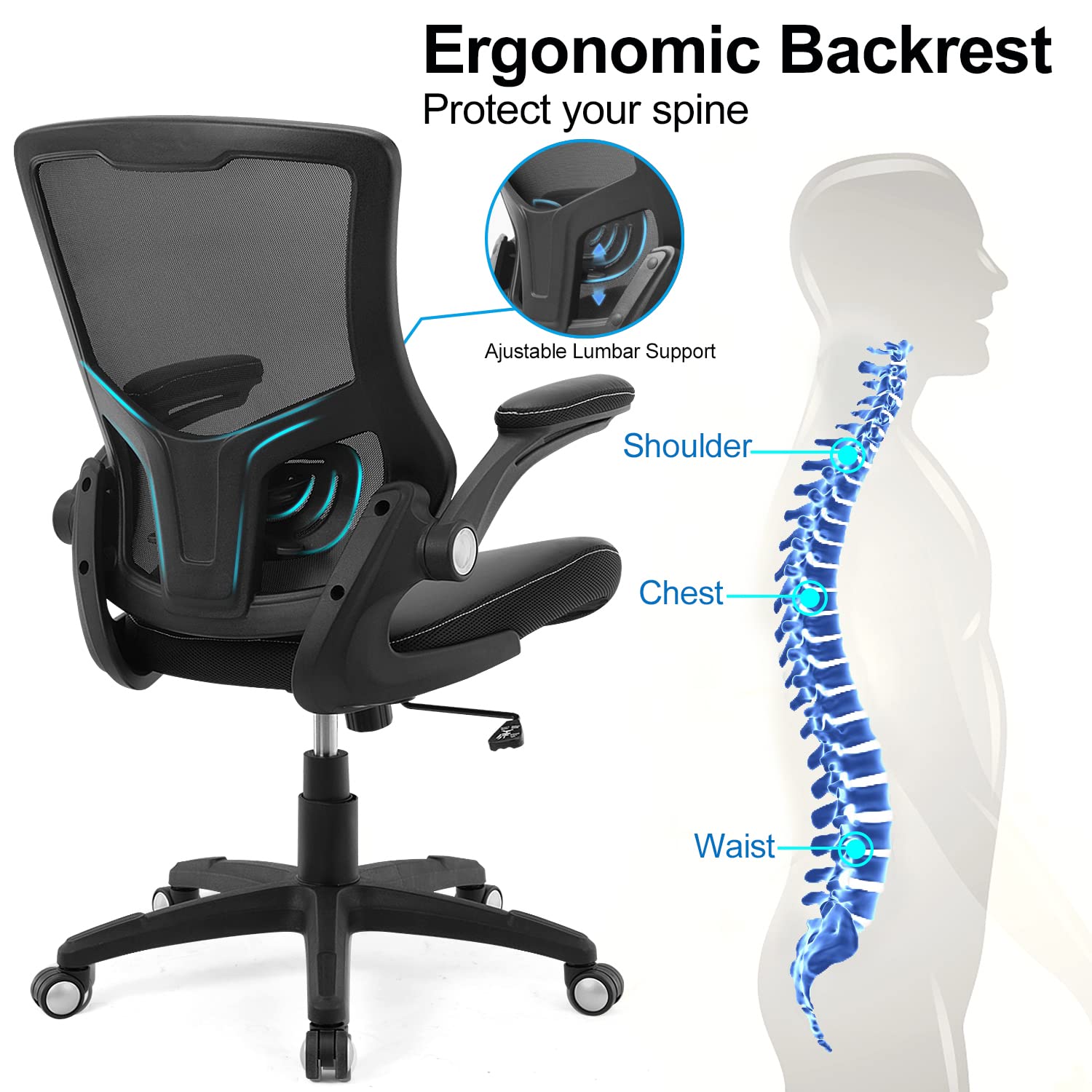 Ergonomic Office Chair with Lumbar Support & Flip-Up Arms