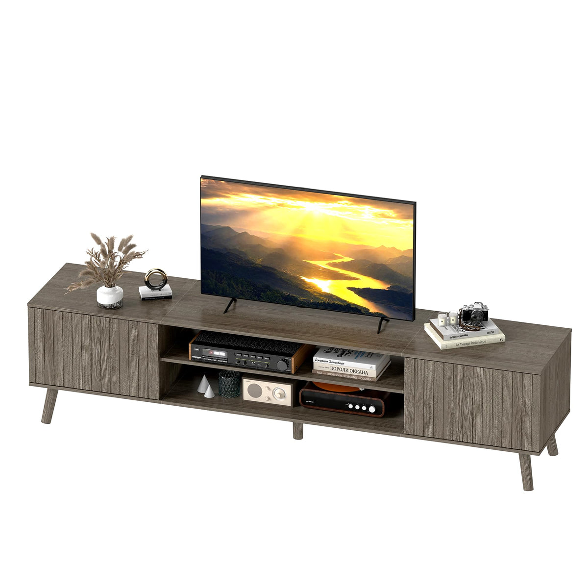 Fluted TV Stand with Charging Station