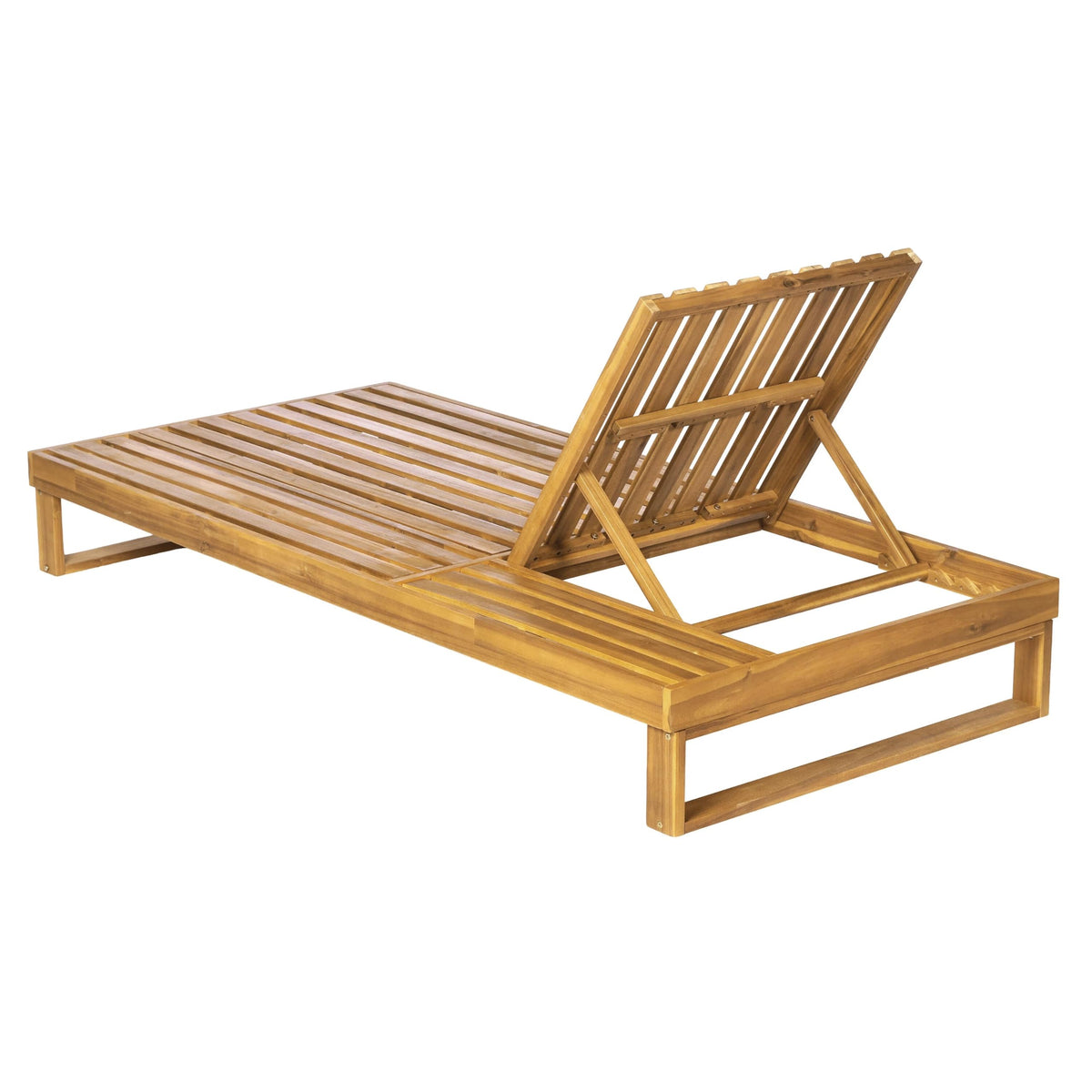 LUMISOL Outdoor Acacia Wood Chaise Lounge Chair, Patio Pool Lounger with 4-Position Adjustable Backrest, Wooden Sun Lounger with Side Table for Backyard, Deck, Garden, Teak