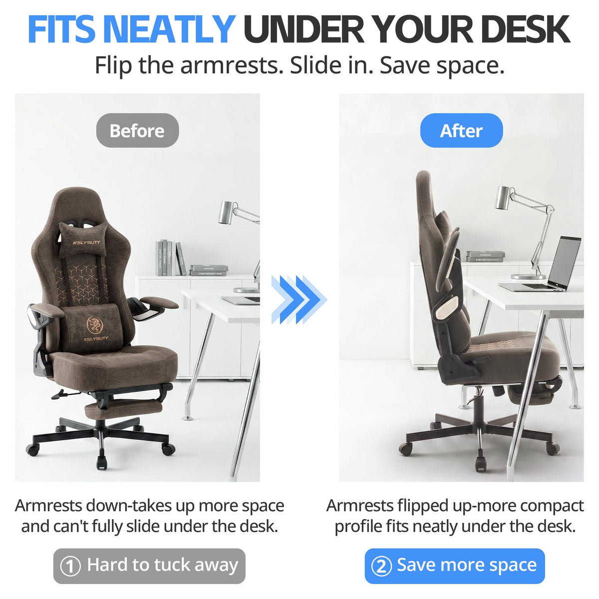Kslysuty Ergonomic Gaming Chair for Adults - Big and Tall Desk Chair with Lumbar Support and Mechanical Arm Armrests, Comfortable Gamer Computer Chair, Gaming Chairs with Footrest (Gray)