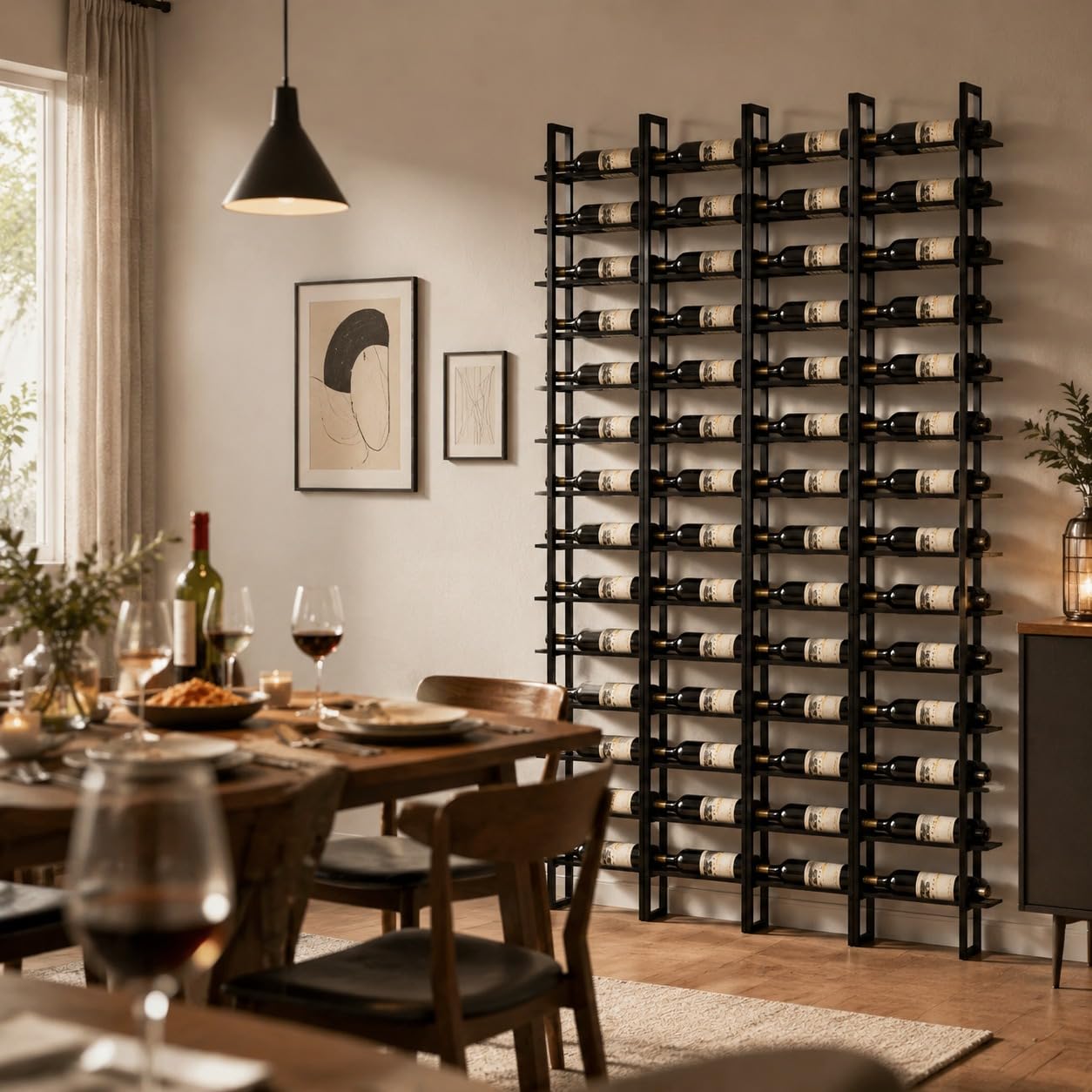 RAJYQODIS Large Wall Mount Wine Rack, 16 Tier 48 Bottle Wine Storage Organizer Display Holder, Metal Liquor Display for Wine Cellars, Home Bars, Kitchens, and Dining Rooms