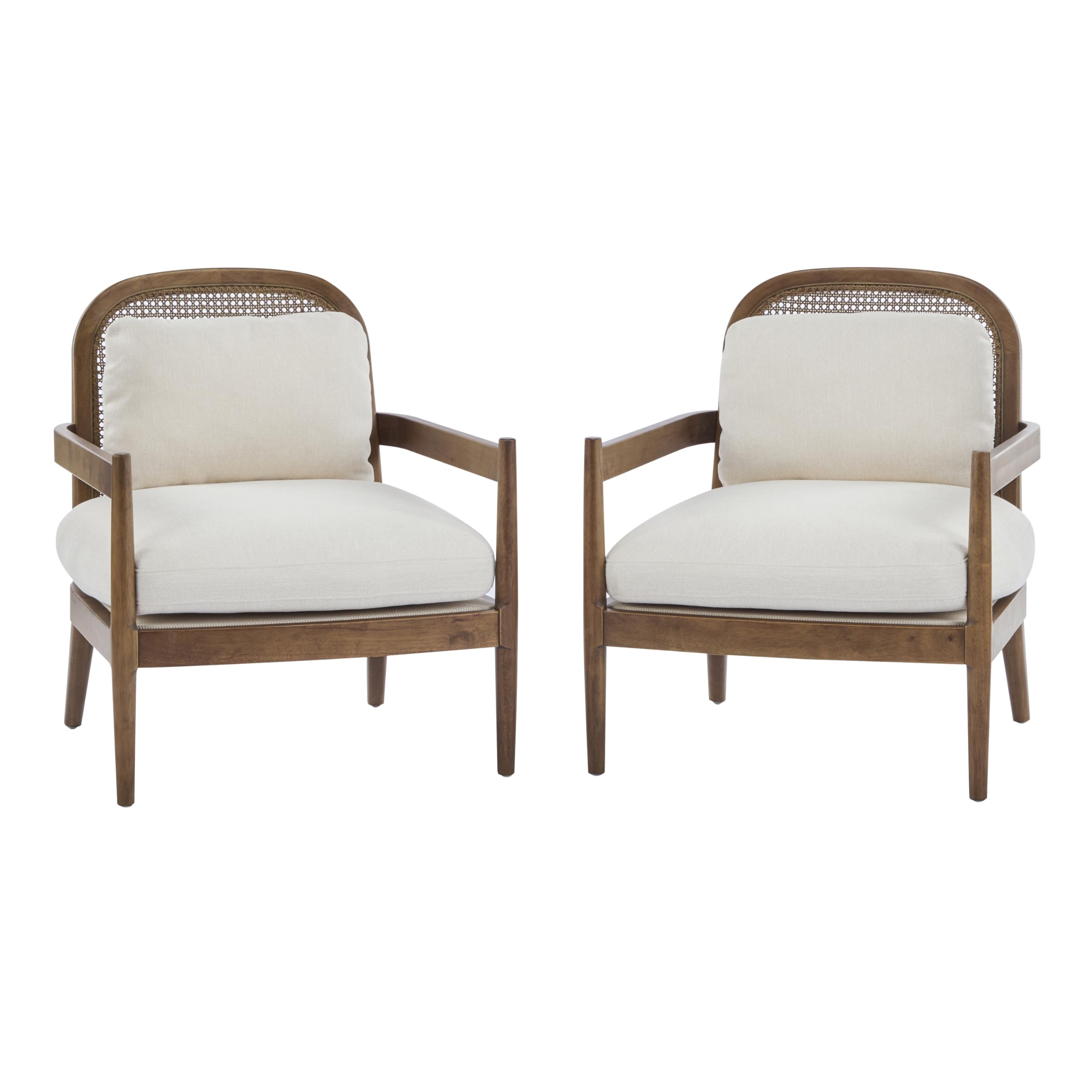 Mid-Century Club Chair Set of 2 with Rattan Back