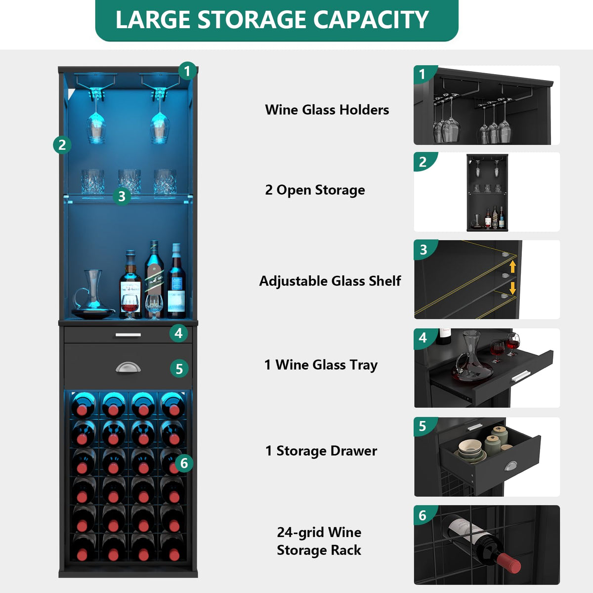 Tall Wine Cabinet with LED Lights
