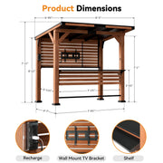Modern Shade The Aura Cedar Wood Outdoor Bar with Shelves & Paper Towel Holder, Grill Gazebo with USB and USB-C Charging Ports, Wood Gazebo with TV Mount, Galvanized Steel Sloped Roof for Patio