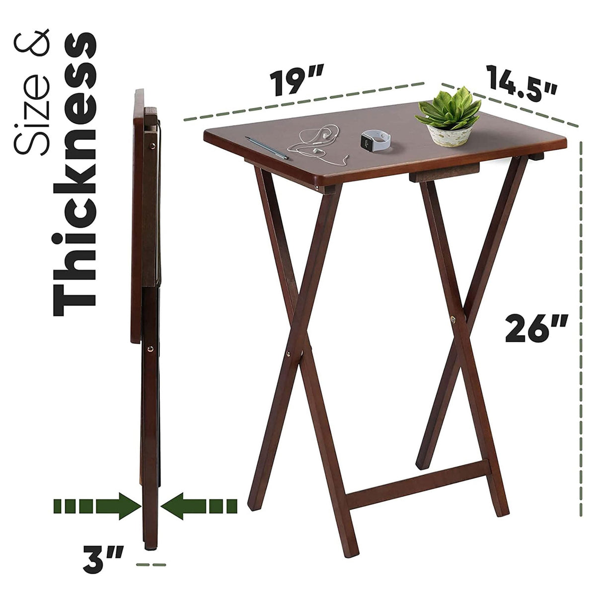 PJ Wood Folding Portable TV Snack Tray Table, Honey Oak Finish, 6-Piece Set