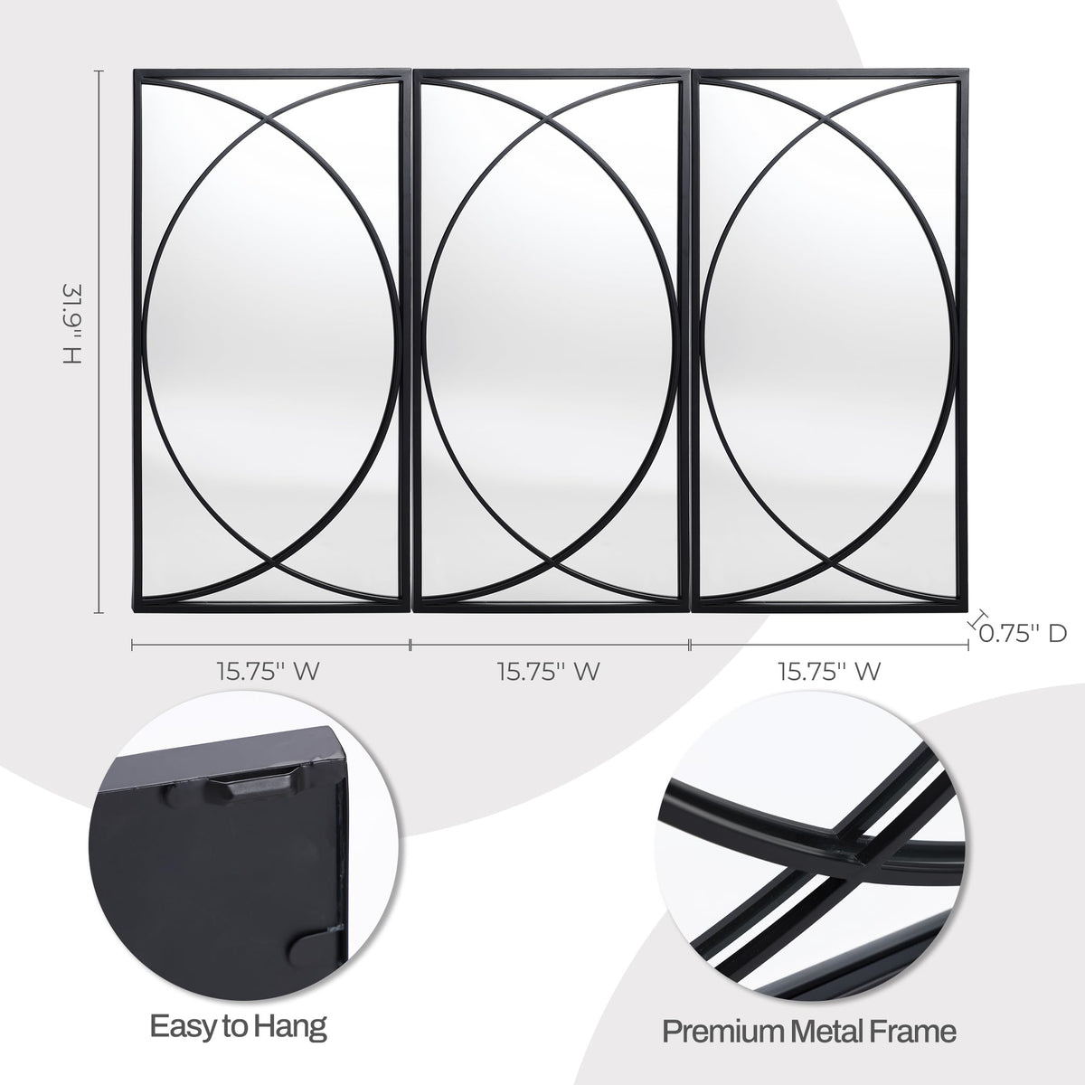 3-Piece Black Wall Mirror Set