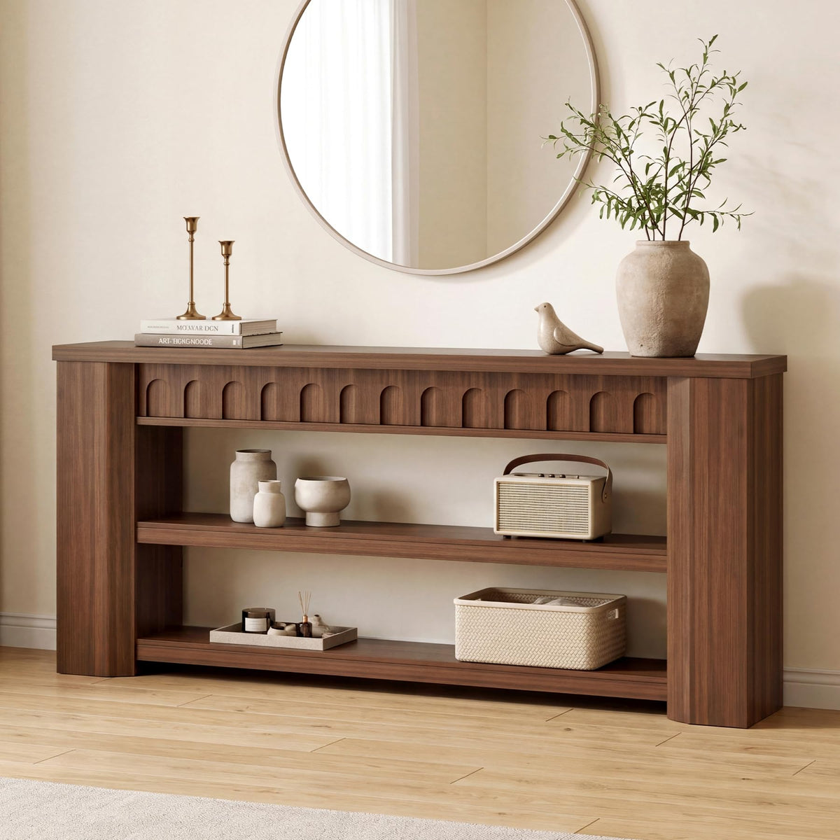 3-Tier Walnut Console Table