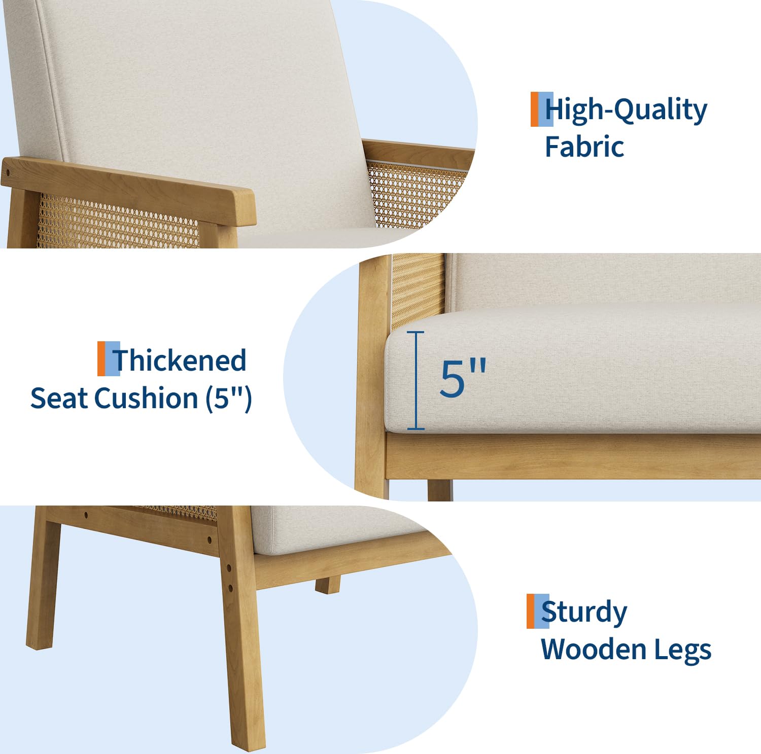 Rattan Accent Chair with High Back & Wooden Frame