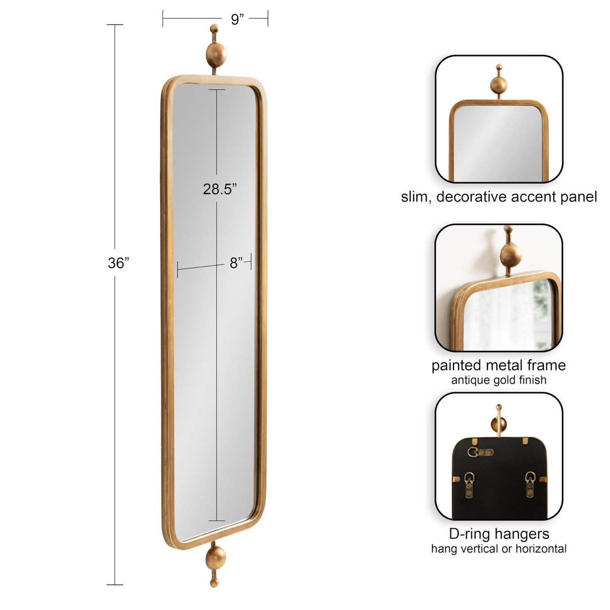 Antique Gold Slim Panel Wall Mirror