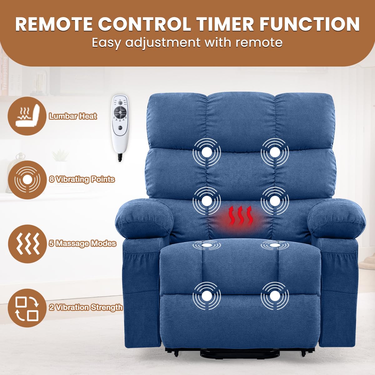 BOSMILLER Electric Power Lift Recliner Chair Sofa with Massage and Heat for Elderly,Lift Chair with Cup Holders Side Pockets for Living Room