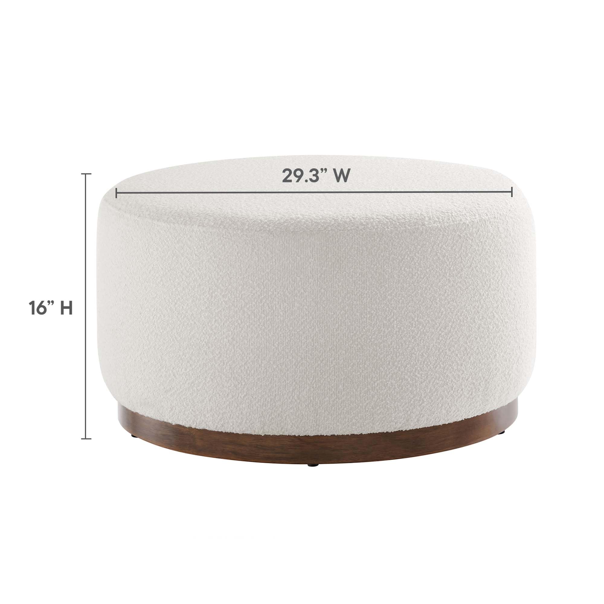Modway Tilden 29 Inch Round Boucle Upholstered Ottoman in Cloud Walnut - Round Ottoman Coffee Table for Living Room - Large Ottoman Foot Rest with Rubberwood Plinth Base