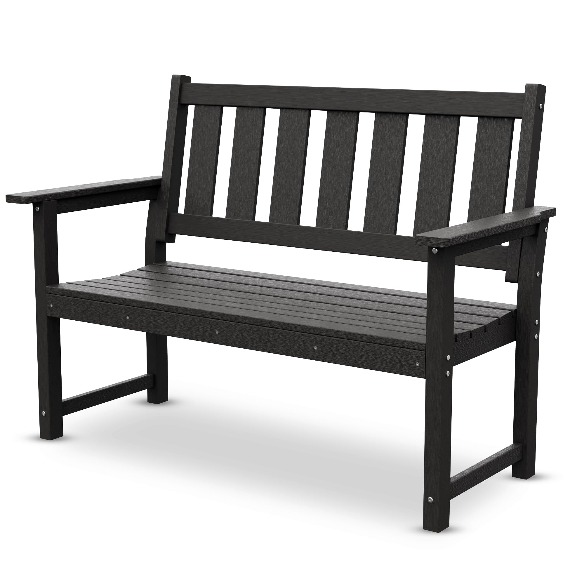 ACUEL 50" Poly Lumber Outdoor Bench, 2-Person HDPE Weatherproof Patio Garden Bench with 800 lbs Weight Capacity, Multi-Purpose Design Ideal for Porch, Backyard, Lawn, Park, Balcony and School (Black)