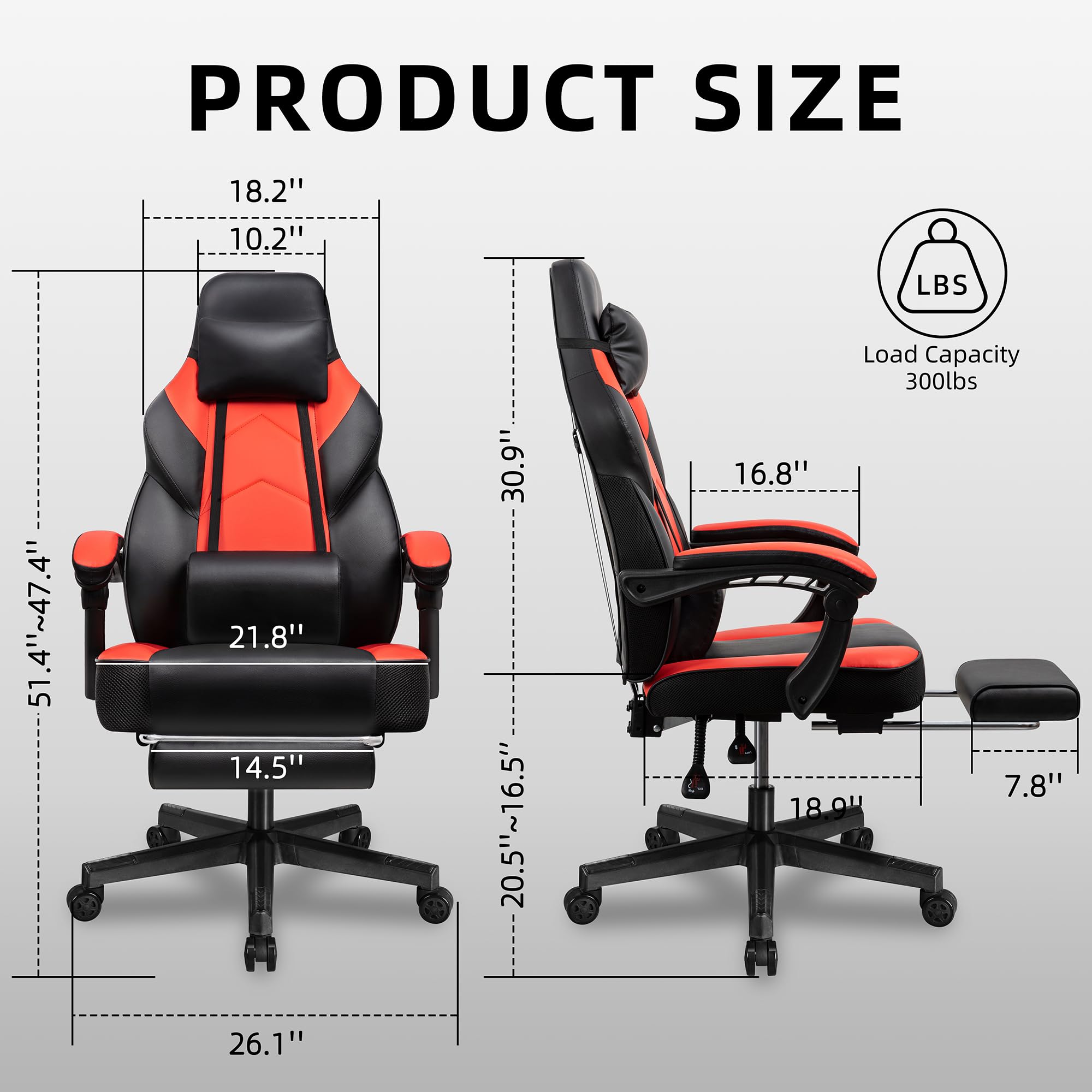 Ergonomic Gaming Chair with Footrest & Massage Lumbar Support