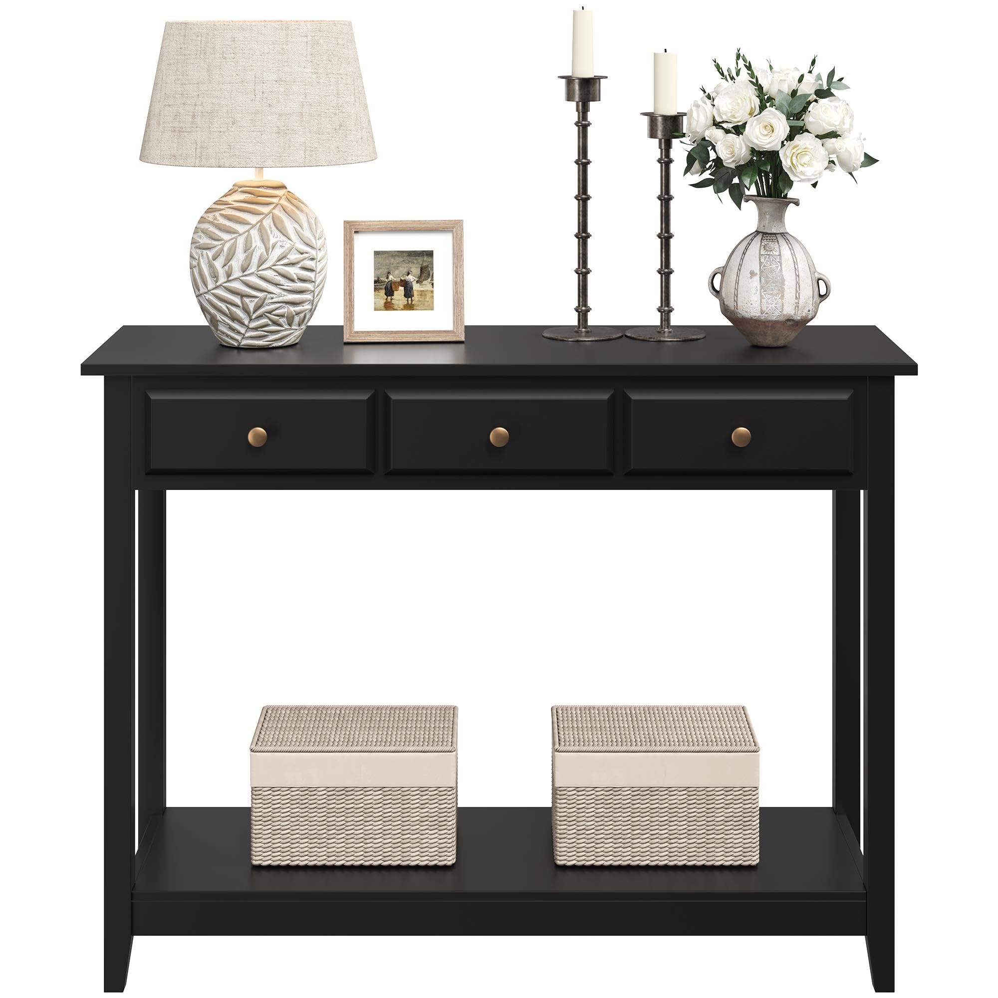 Console Table with 3 Drawers & Storage Shelf