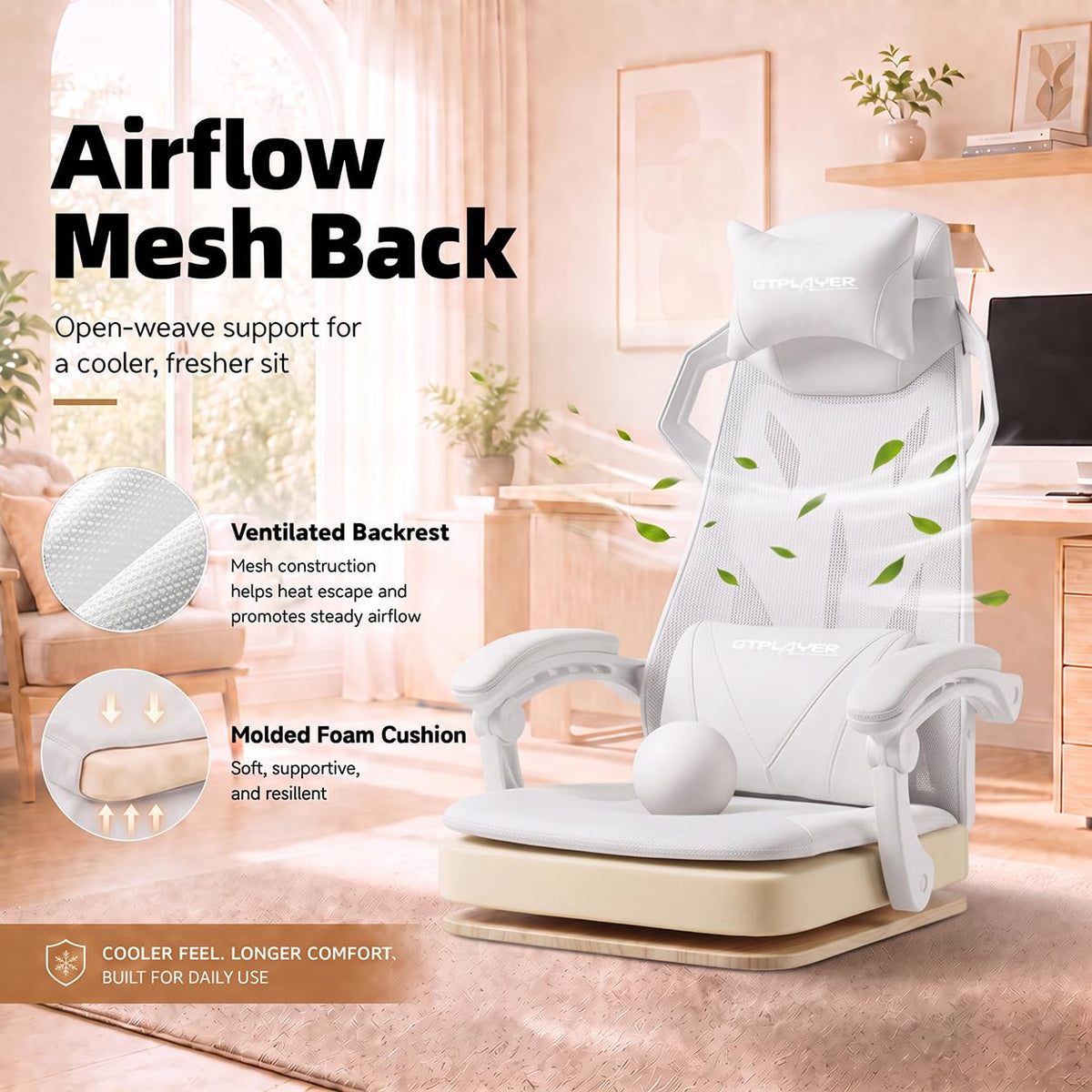 White Mesh Gaming Chair with Footrest