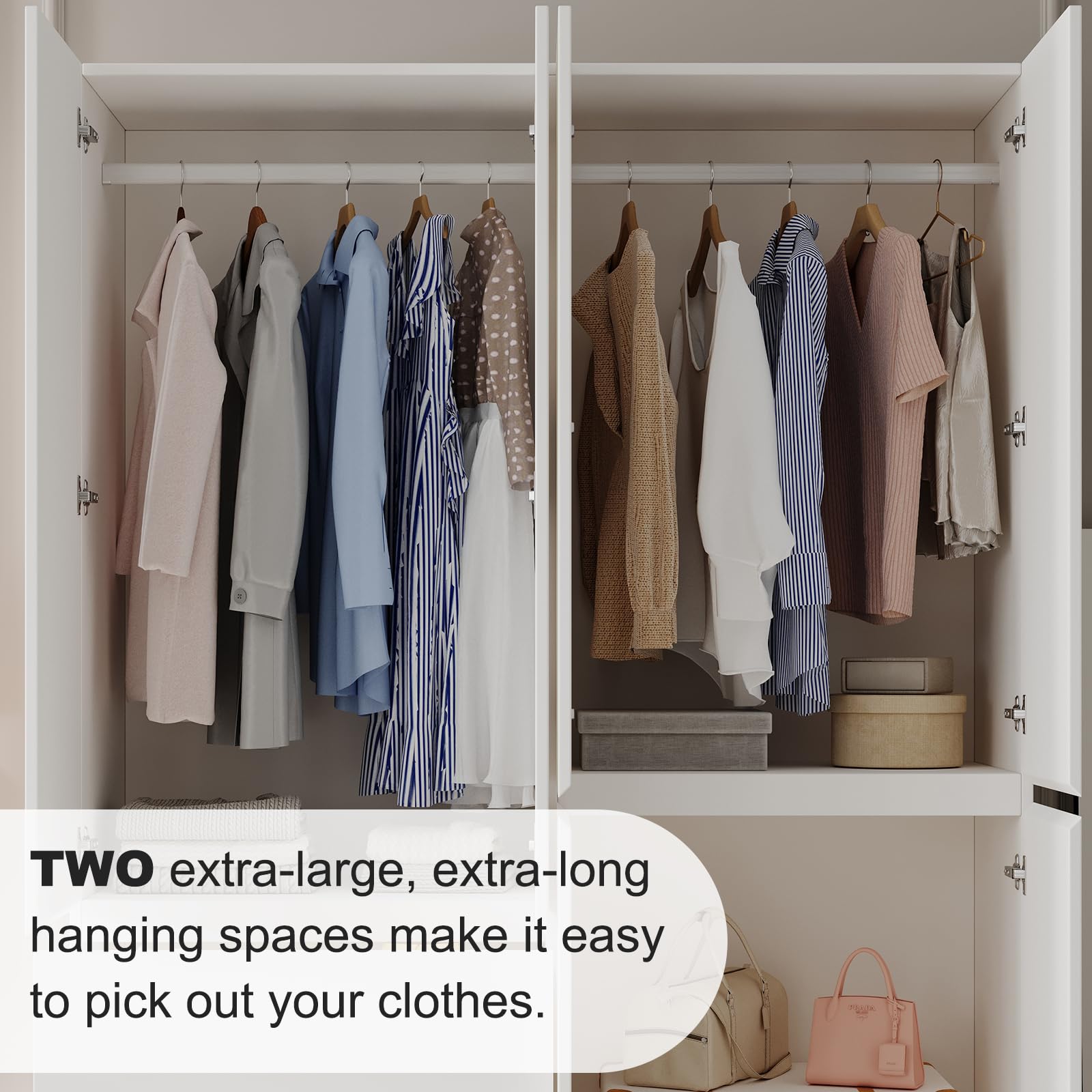 4-Door Wardrobe Armoire with Drawers & Hanging Rod